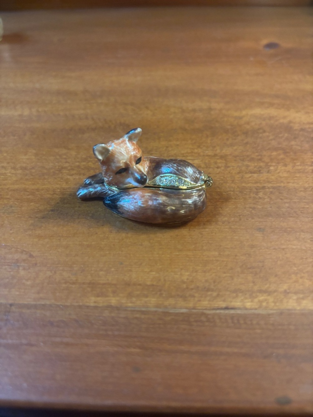 Lady Fox Miniature Pewter and Enamel Trinket Box